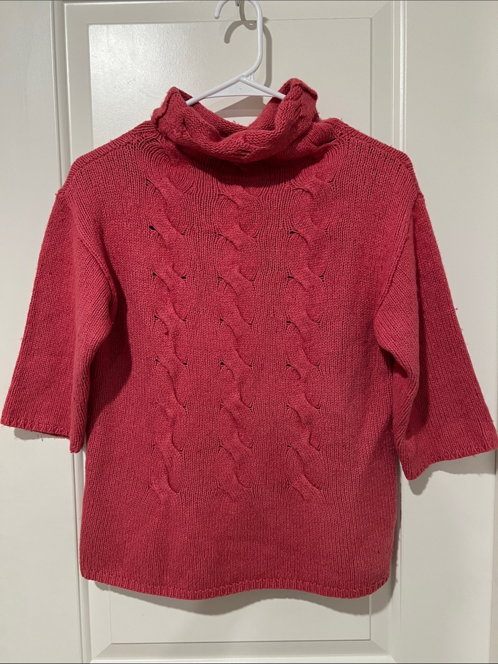 J. Jill Cable-Front Coral Turtleneck Sweater Sz Small Petite Cotton/ Wool blend